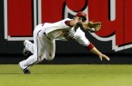 Arizona Diamondbacks center fielder Parra makes the diving catch against the New York Mets during their National League MLB baseball game in Phoenix